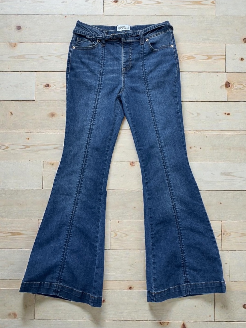 Kids Dark Blue Flared Jeans with Front Seam Detail